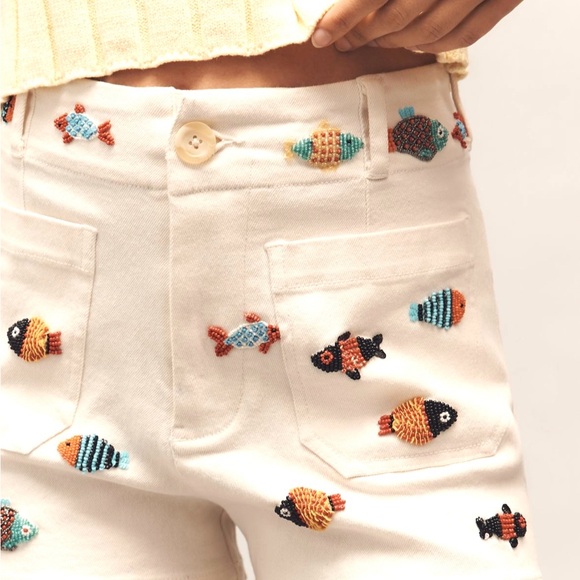 Maeve Pants - NWT The Colette Beaded Icon Shorts by Maeve.  Color white/fish.